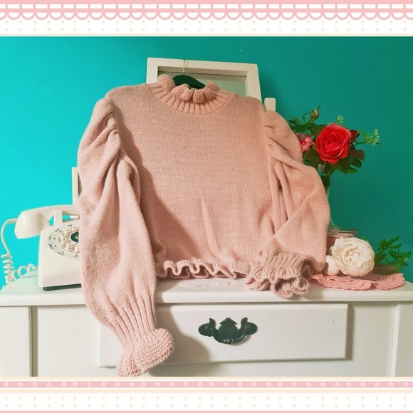 APRICOT | Ruffled Knit Blush Pink Frill Detail Sweater - Picture 1 of 8